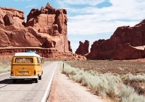VW van on a road